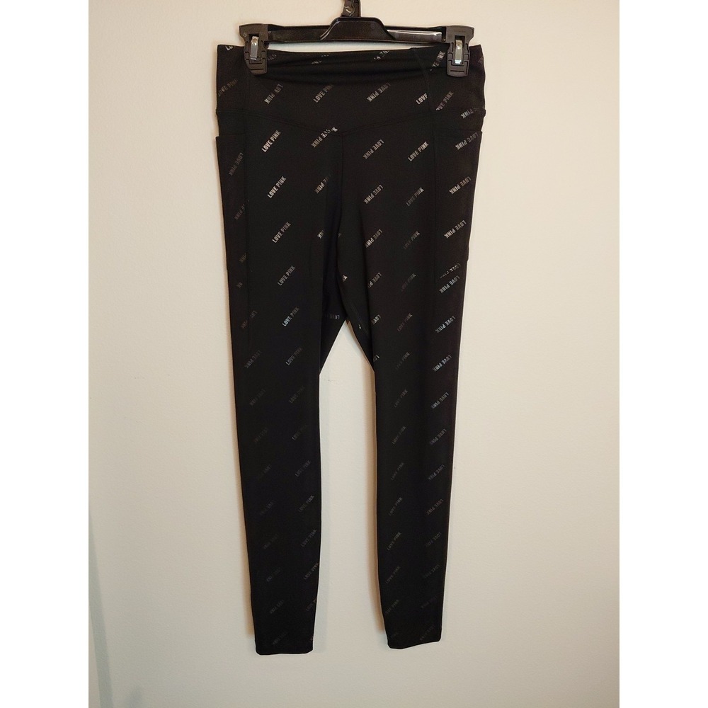 Victoria's Secret Pink Active Black Leggings Size Small S Logo Print